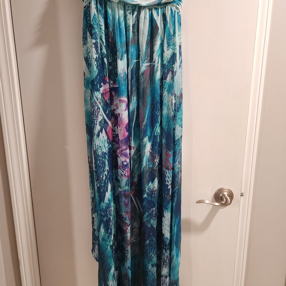 Blue and Purple Strapless Maxi High Low Dress - Picture 6 of 6